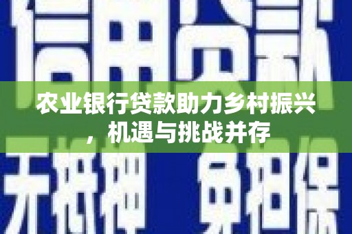 马龙农业银行贷款助力乡村振兴，机遇与挑战并存